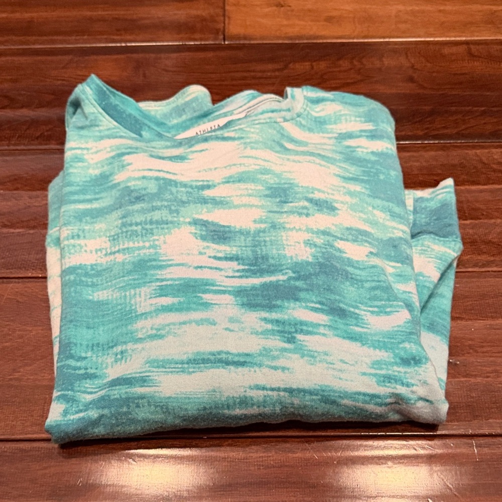 Athleta Teal and White Long Sleeve Tee